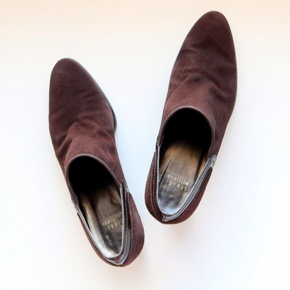 Stuart Weitzman Brown Suede Leather Pointy Almond Toe Heeled Ankle Boots Booties - Picture 13 of 16